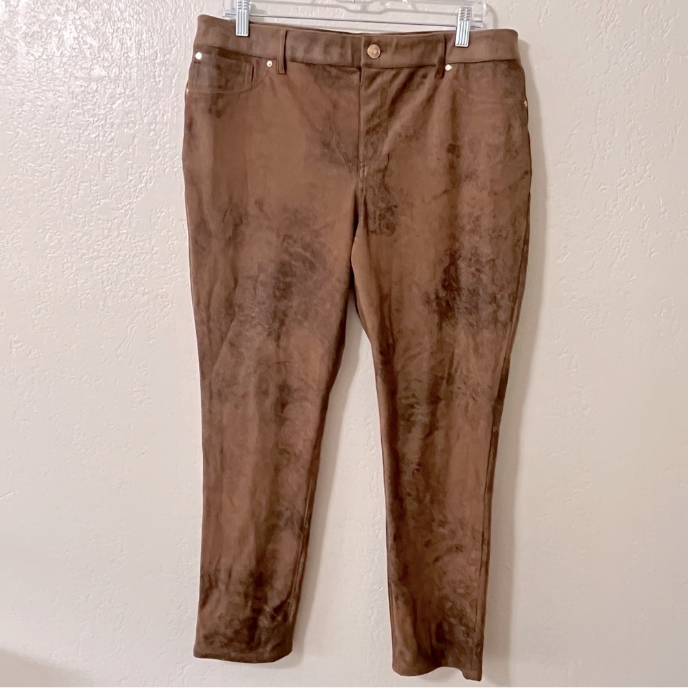 CHICO’S Faux-Suede Worn Luggage Slim Pants, Size 2